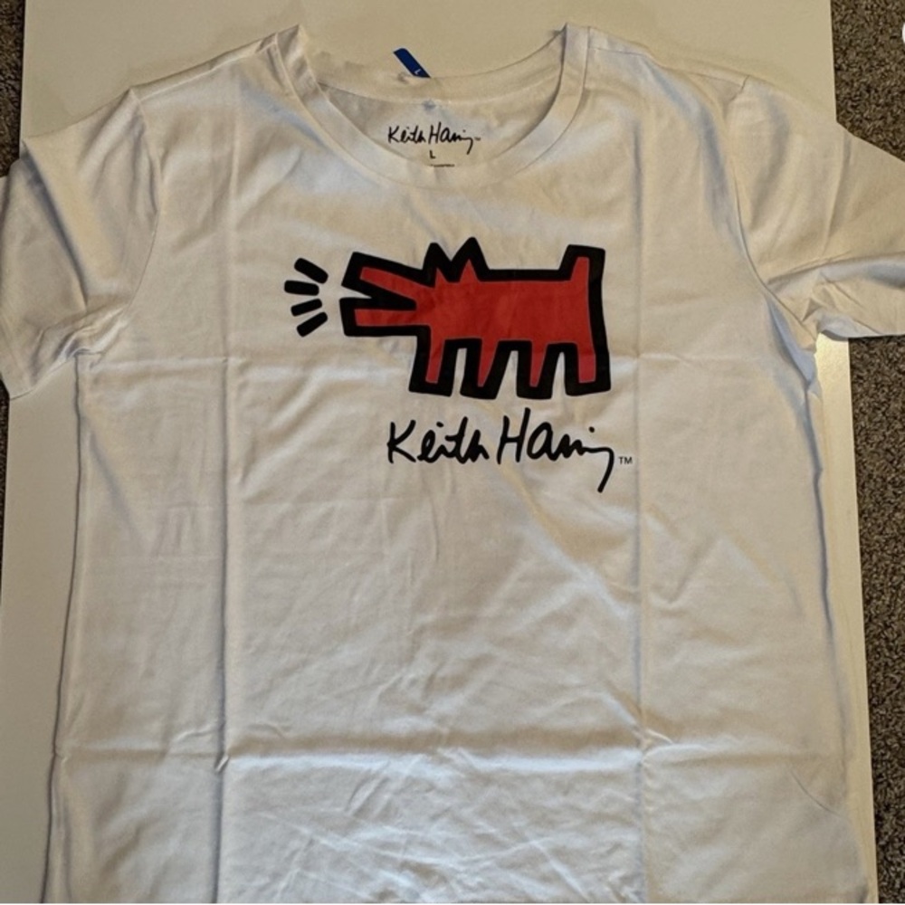 Unisex White and Red Graphic T-Shirt by Keith Haring - Picture 2 of 3